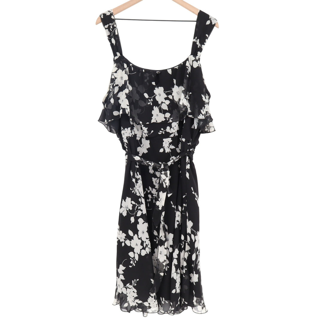 Ashley Stewart Dress Womens 20W Floral Ruffle Black White Sleeveless Excellent