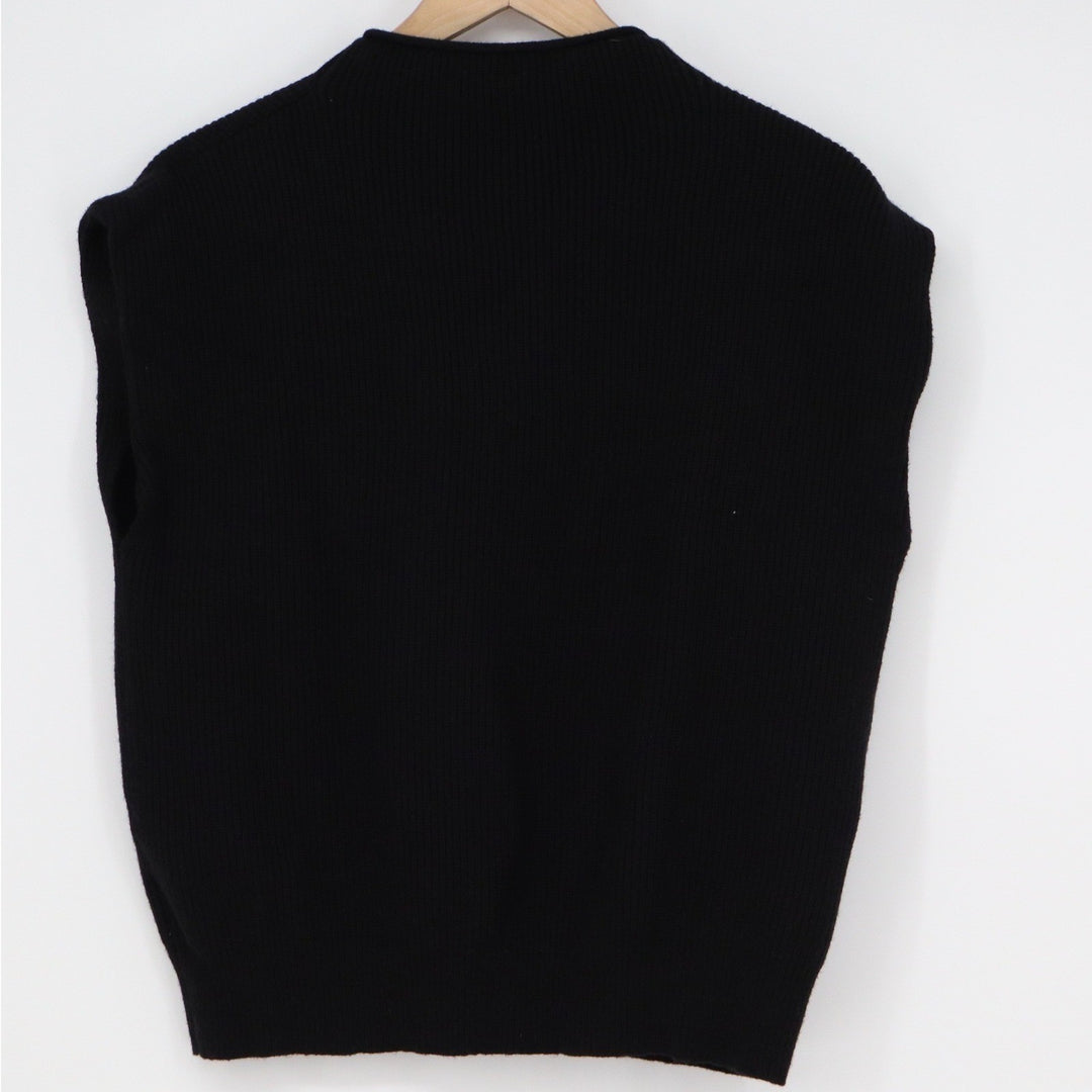 Black Ribbed Knit Sweater Vest Crew Neck Sleeveless Top Large KLJ0571