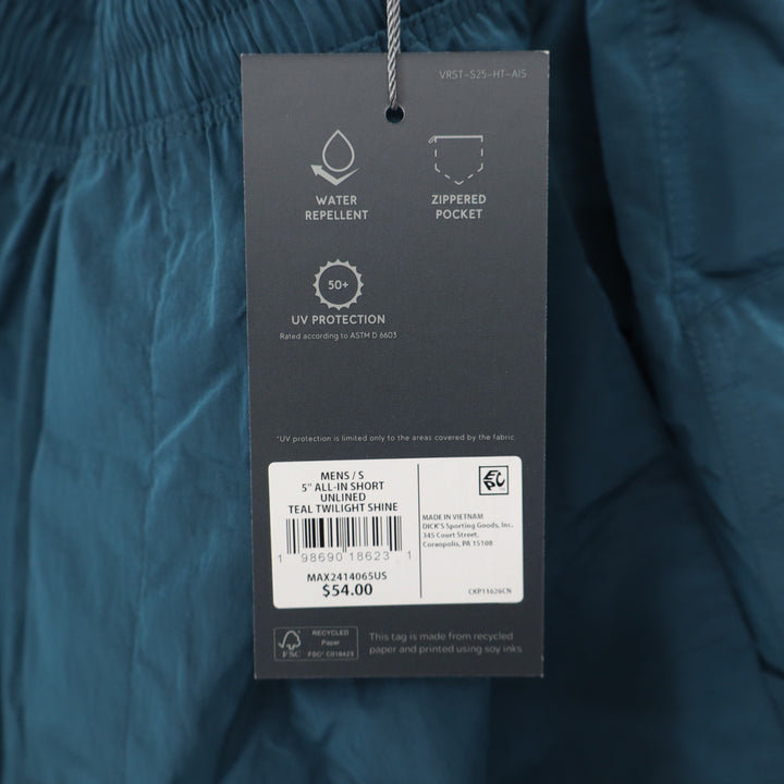 VRST Mens All-In Short 5" Unlined Teal Twilight Shine Water Repellent Small NEW