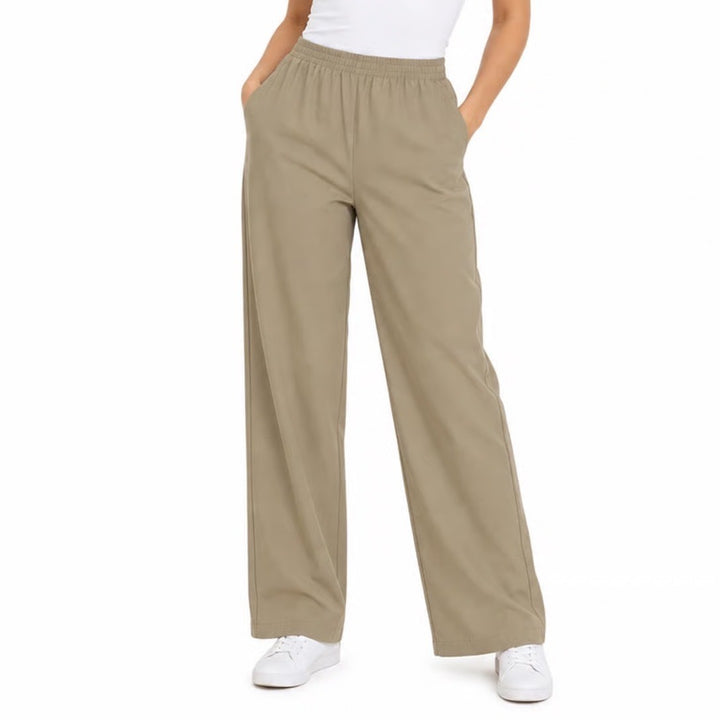 Alfred Dunner Womens Tan Elastic Waist Pull On Straight Leg Pants Size 14 Khaki