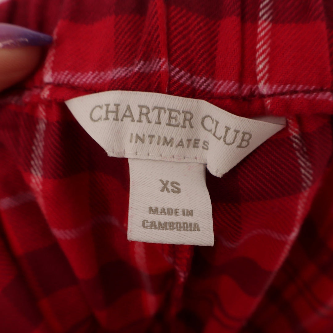 Charter Club Flannel 2-PC Pajamas Set Womens XS Red Plaid Cotton Lapel Collar