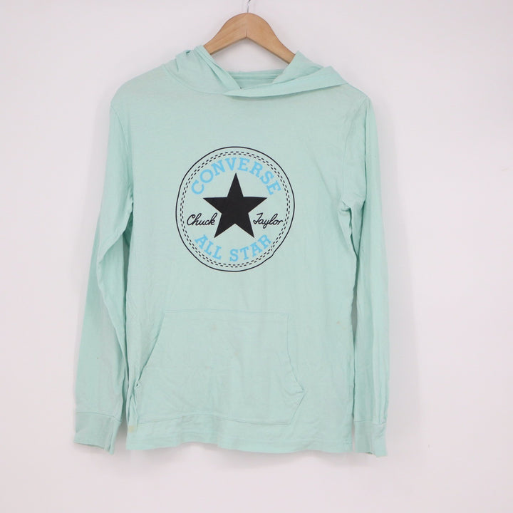 Converse All Star Mint Green Long Sleeve Hooded Graphic T-Shirt Kids XL