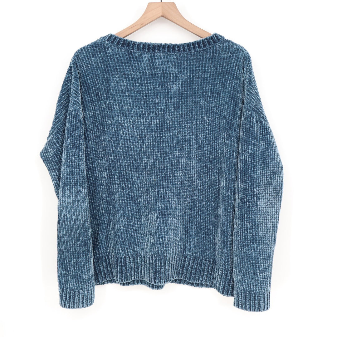 Gap Sweater Women XL Blue Velvet Chenille Long Sleeve Super Soft V-Neck Pullover