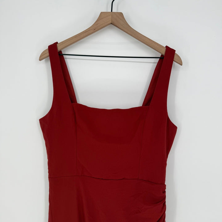 Lulus Rust Red Midi Dress Ruched Bodycon Tank Sleeveless Party Cocktail L