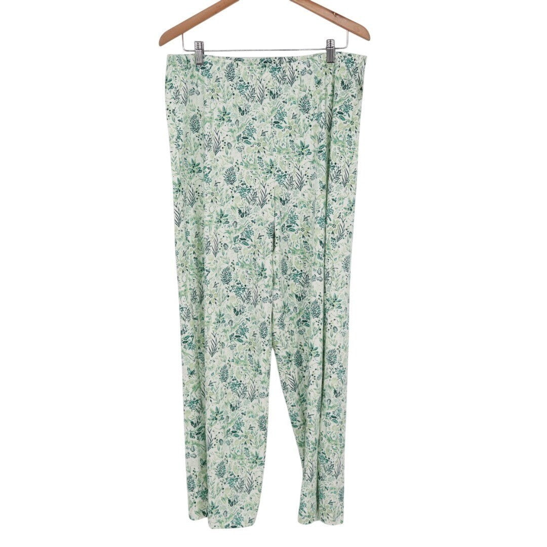 Charter Club Intimates Pajama Pants Womens L Green Floral Elastic Waist Straight