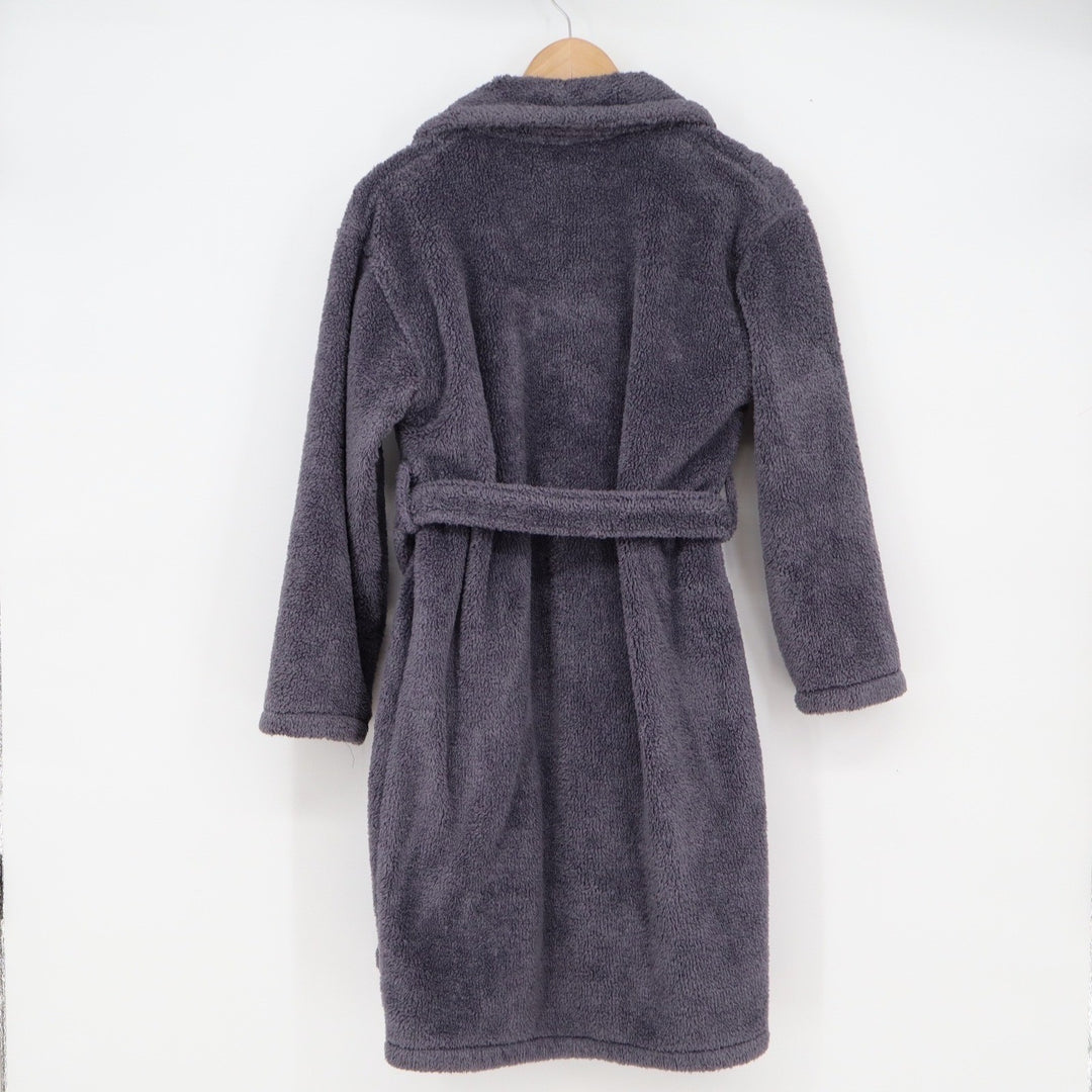 Chakir Linen Bathrobe Mens Large Plush Fleece Charcoal Grey Shawl Collar