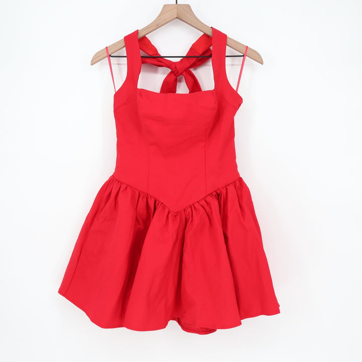 Showpo Helda Red Mini Dress Halter Tie Neck Corset Panel Bow Back Size 8