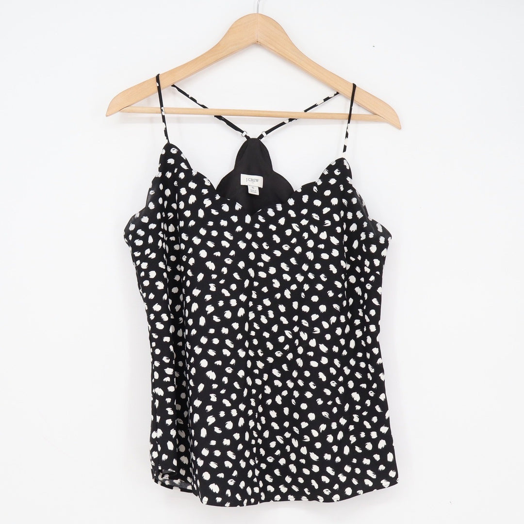 J.Crew Womens Black White Brushstroke Polka Dot Scalloped T-Back Camisole Top 6