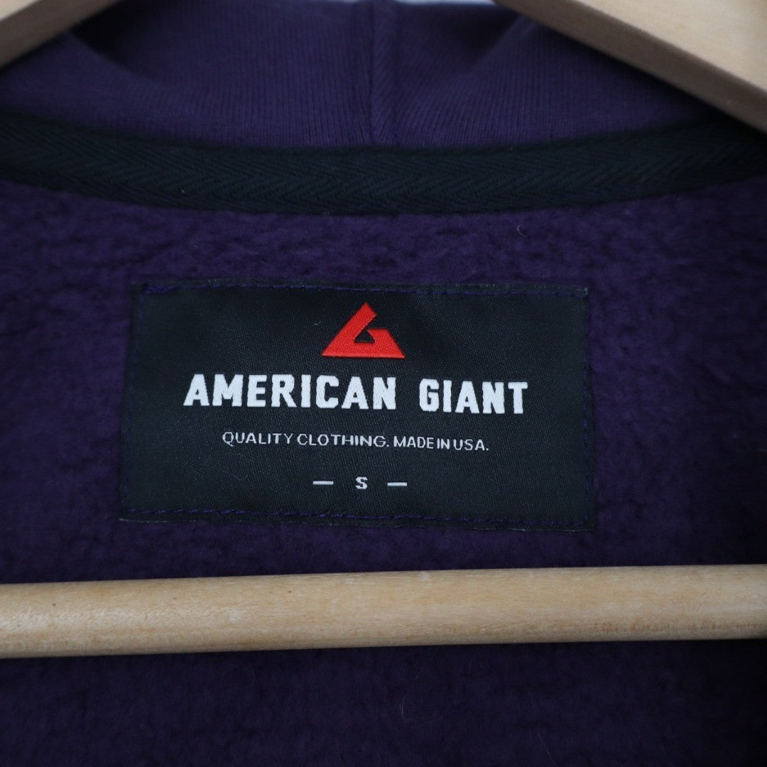 American Giant Hoodie Mens Small Purple Logo Fleece Lined Cotton Winter Full Zip