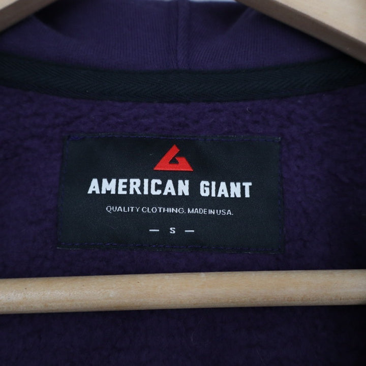 American Giant Hoodie Mens Small Purple Logo Fleece Lined Cotton Winter Full Zip