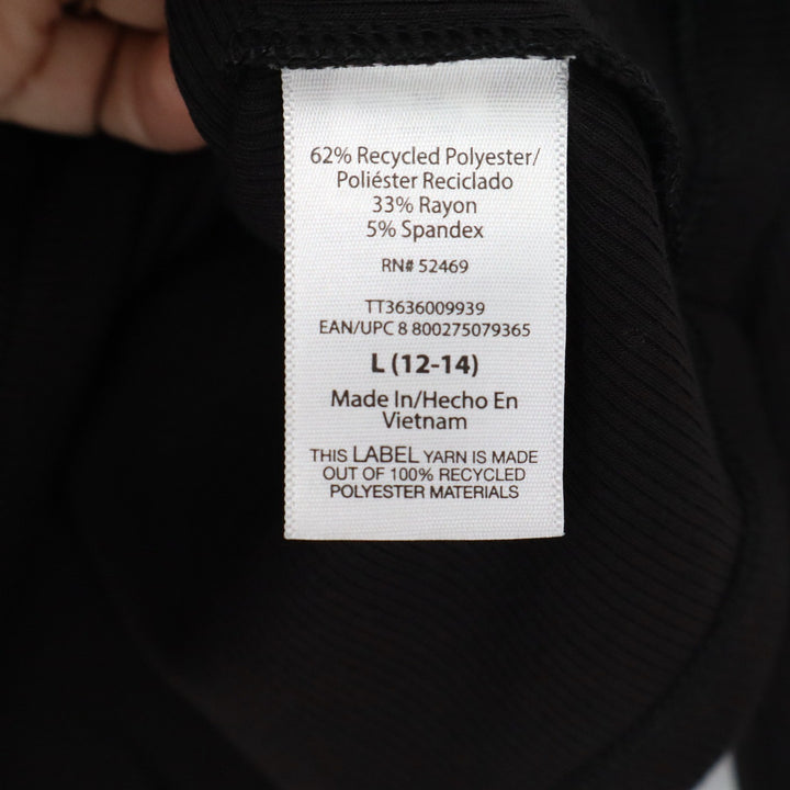 Time and Tru Womens Henley Top Black Long Sleeve Ribbed Knit Shirt Size L 12-14