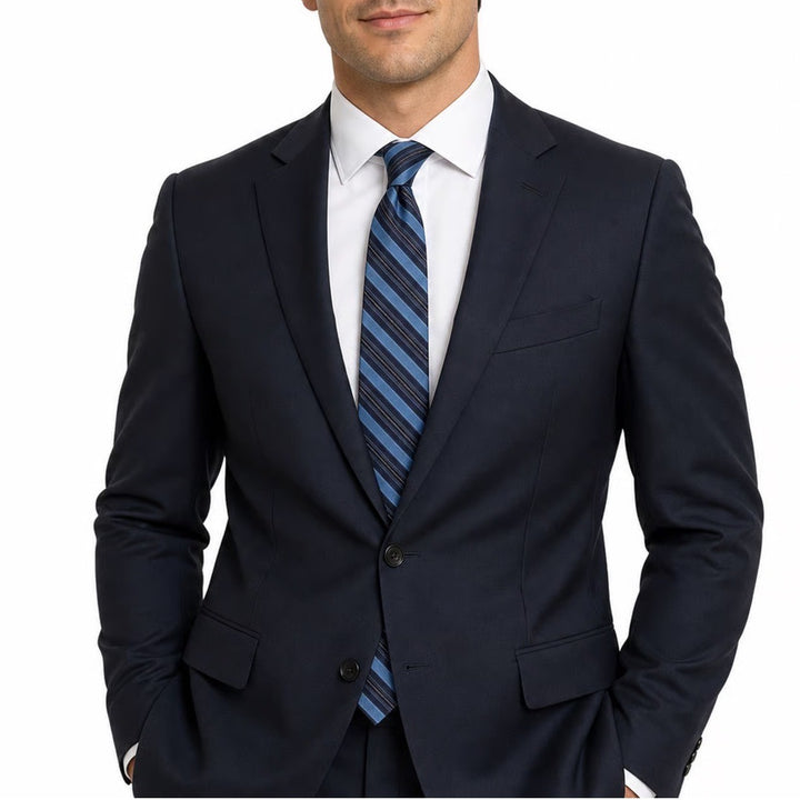 Jos A Bank Signature Collection Blue Striped Silk Cotton Tie Made in Italy