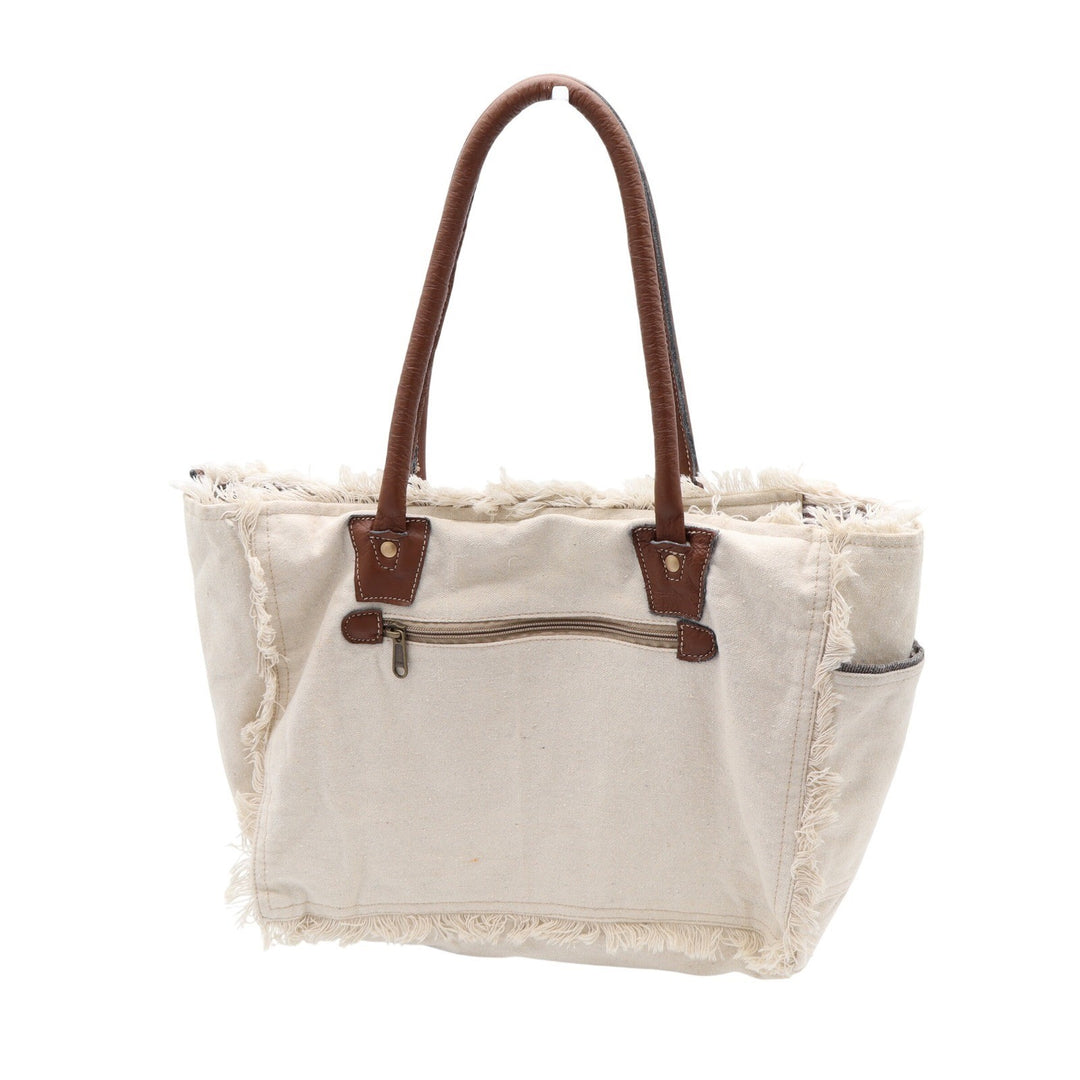 Creative Leather Art Sel de Mer Paris Canvas Tote Bag Cream Brown Frayed Edge