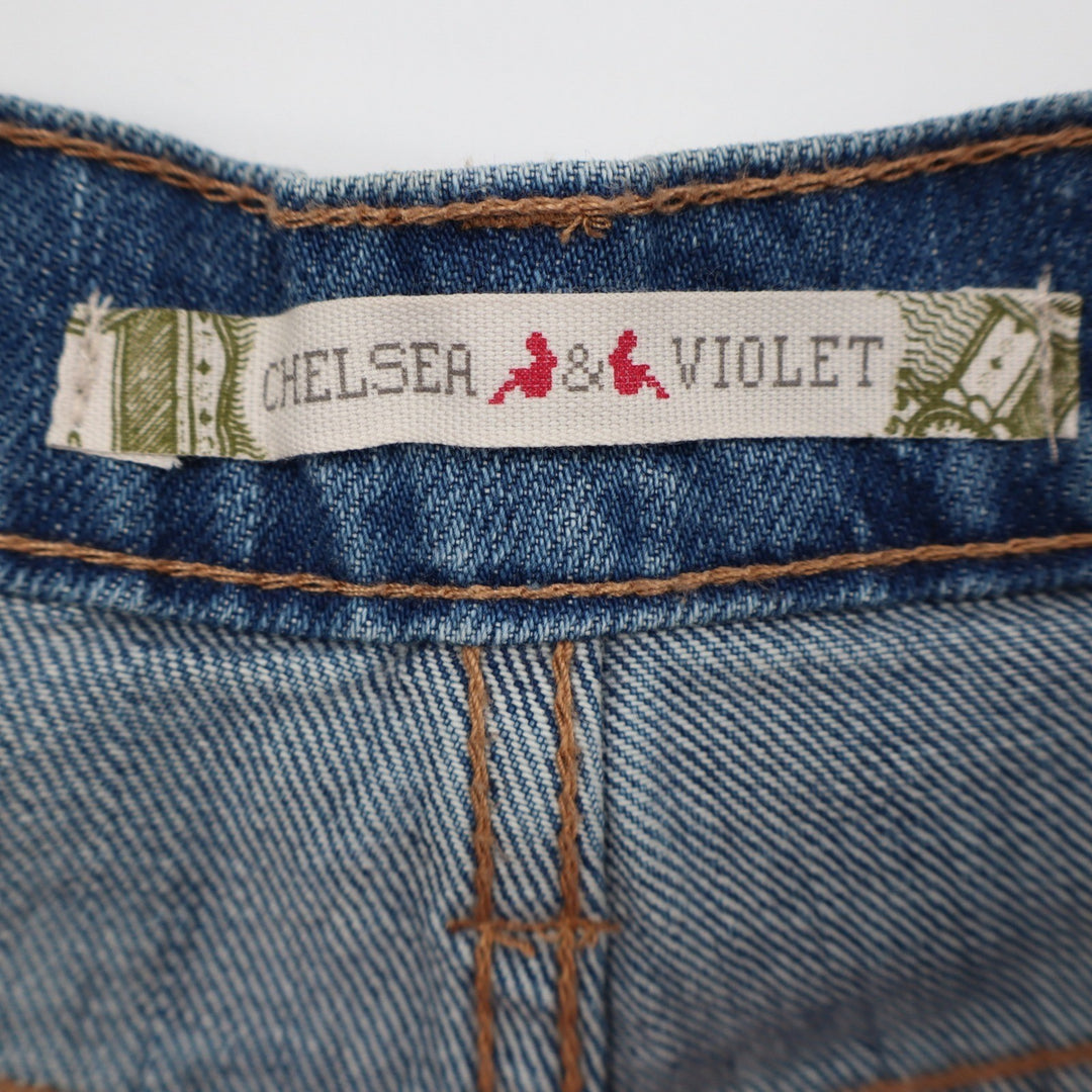 Chelsea & Violet Floral Embroidered Eyelet Denim Shorts Light Wash Size 25