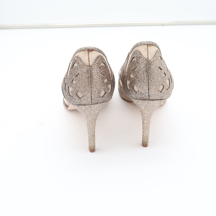 Jessica Simpson Liereena2 Champagne Glitter Mesh Pointed Toe Pumps Gold 8M