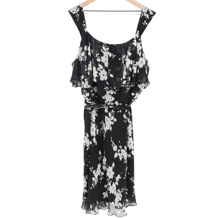 Ashley Stewart Dress Womens 20W Floral Ruffle Black White Sleeveless Excellent