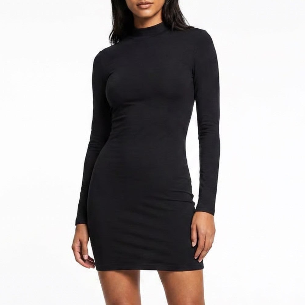 Naked Wardrobe Black Mock Neck Long Sleeve Bodycon Mini Dress 1X