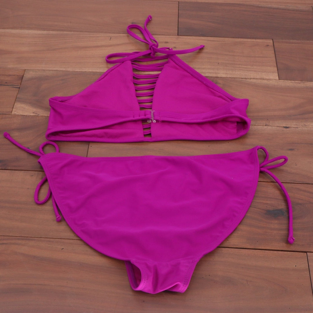 No Boundaries Orchid Burst Pink High Neck Ladder Cutout Bikini Set L
