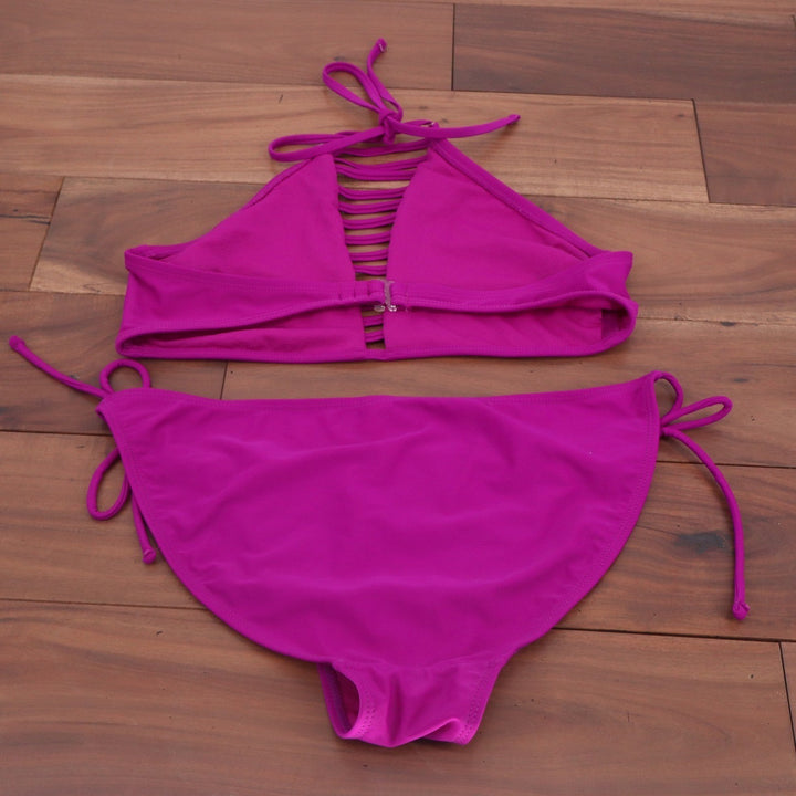 No Boundaries Orchid Burst Pink High Neck Ladder Cutout Bikini Set L