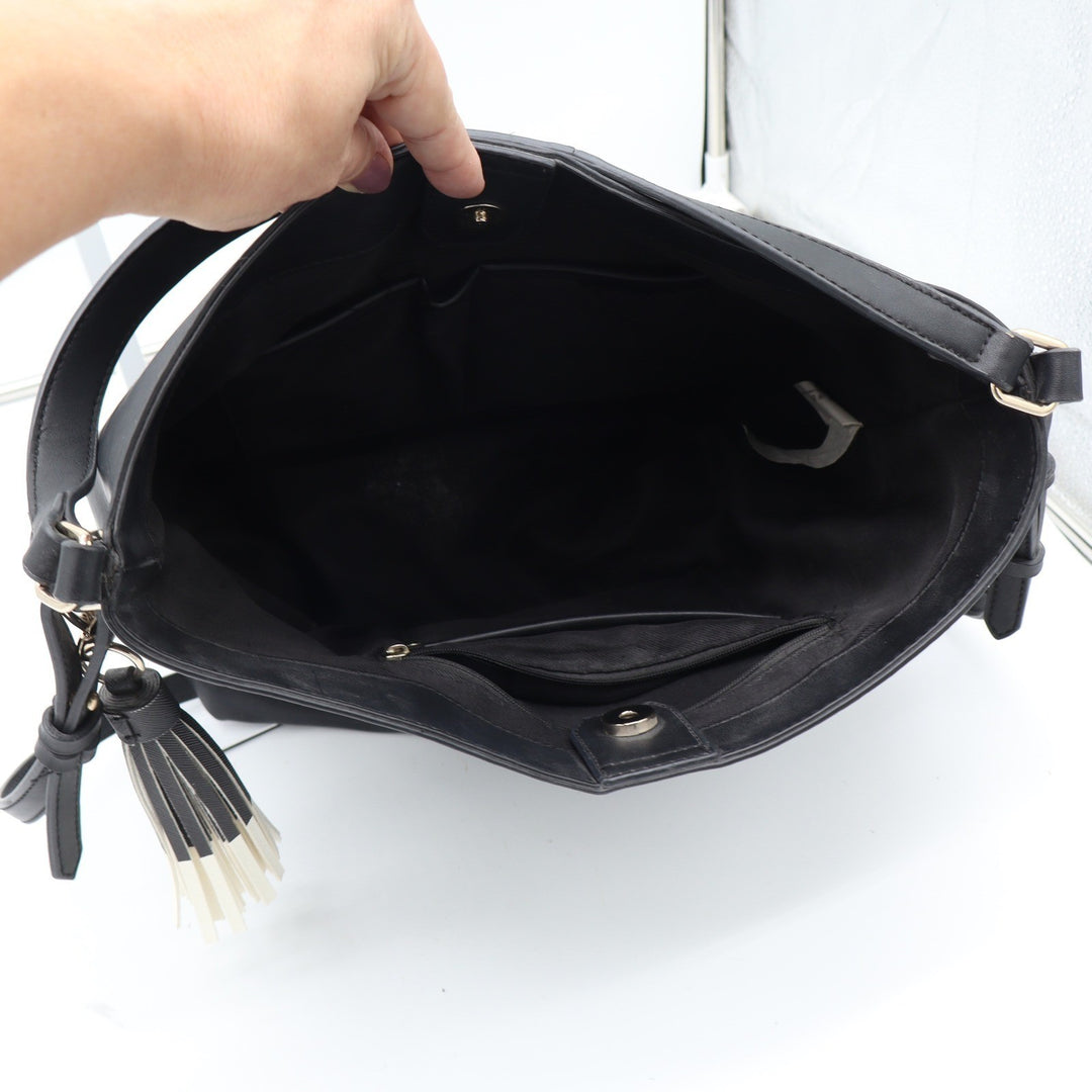 Kelly & Katie Black Faux Leather Hobo Bag Tassel Charm Crossbody