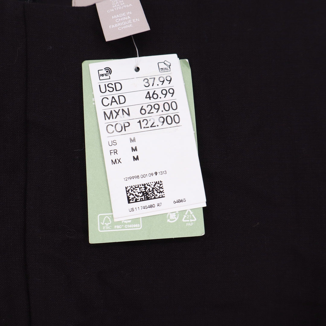 H&M Dress Womens Medium Short Sleeve Lenzing Ecovero Viscose Black Solid NEW