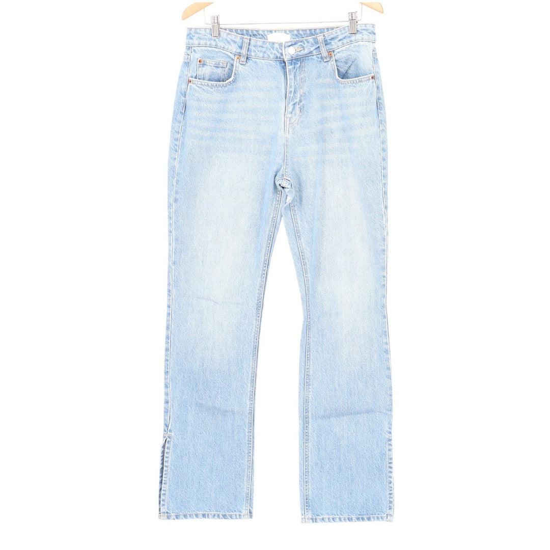 H&M Light Wash Straight Leg High Waist Cotton Jeans with Side Slits Size 10