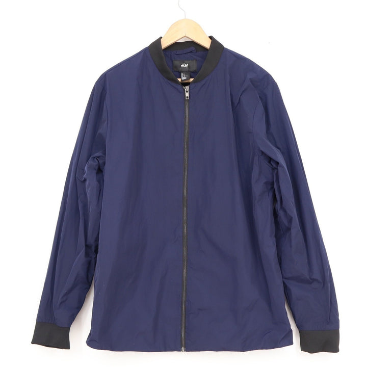HM Mens Navy Blue Lightweight Bomber Jacket Full Zip Ribbed Trim Size M