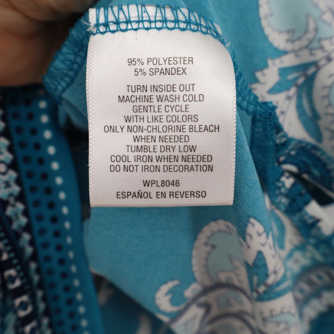 JM Collection Petite Teal Navy Paisley 3/4 Sleeve V-Neck Tunic Blouse