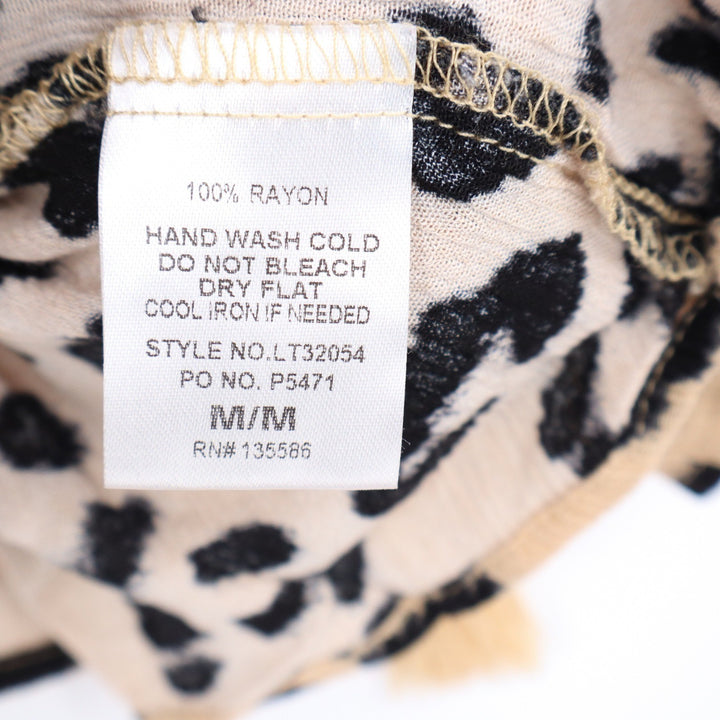 Main Strip Leopard Print Peplum Blouse Tan Black Ruffle Sleeve Tassel M