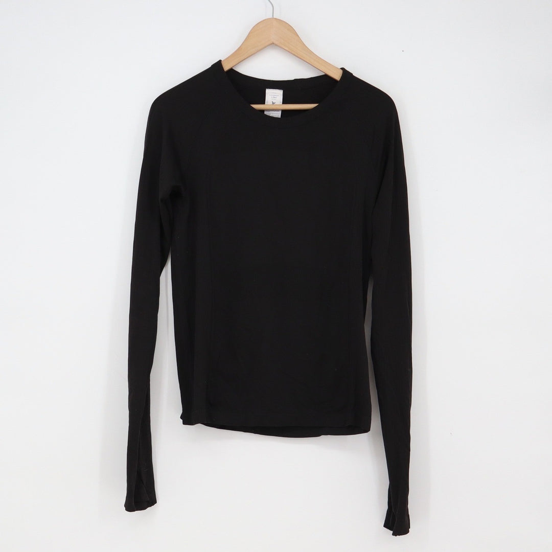 Old Navy Top Womens L Tall Fluid Seamless Go-Dry Black Thumbhole Excellent