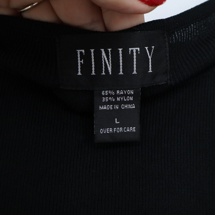 Finity Black Sleeveless Ribbed Knit Top Round Neck Rayon Blend Size L
