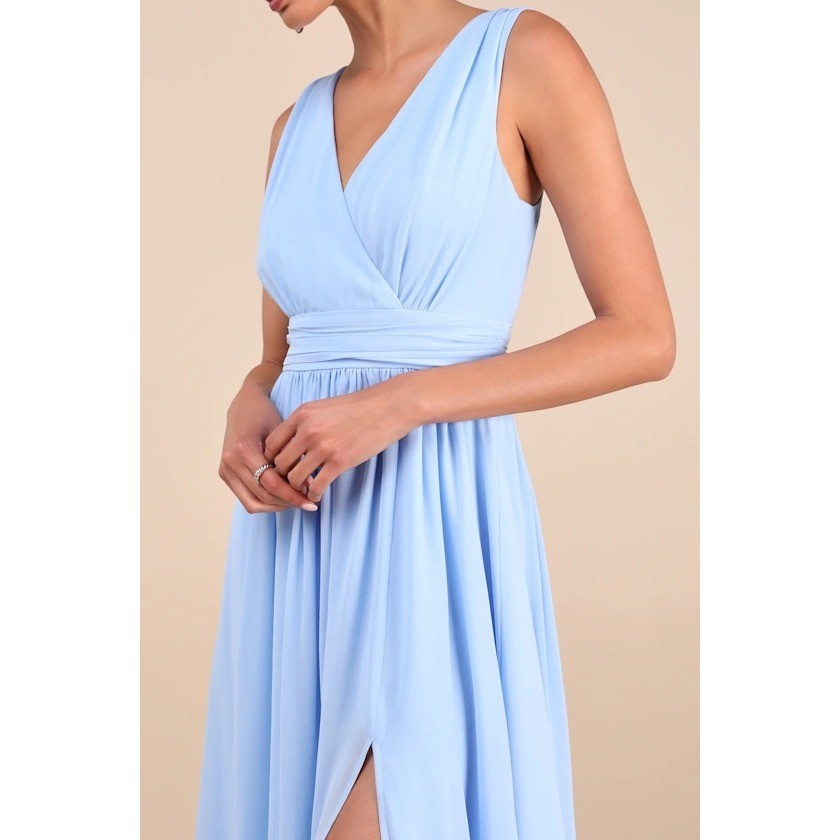 Lulus Thoughts Of Hue Light Blue Surplice Maxi Dress Size S