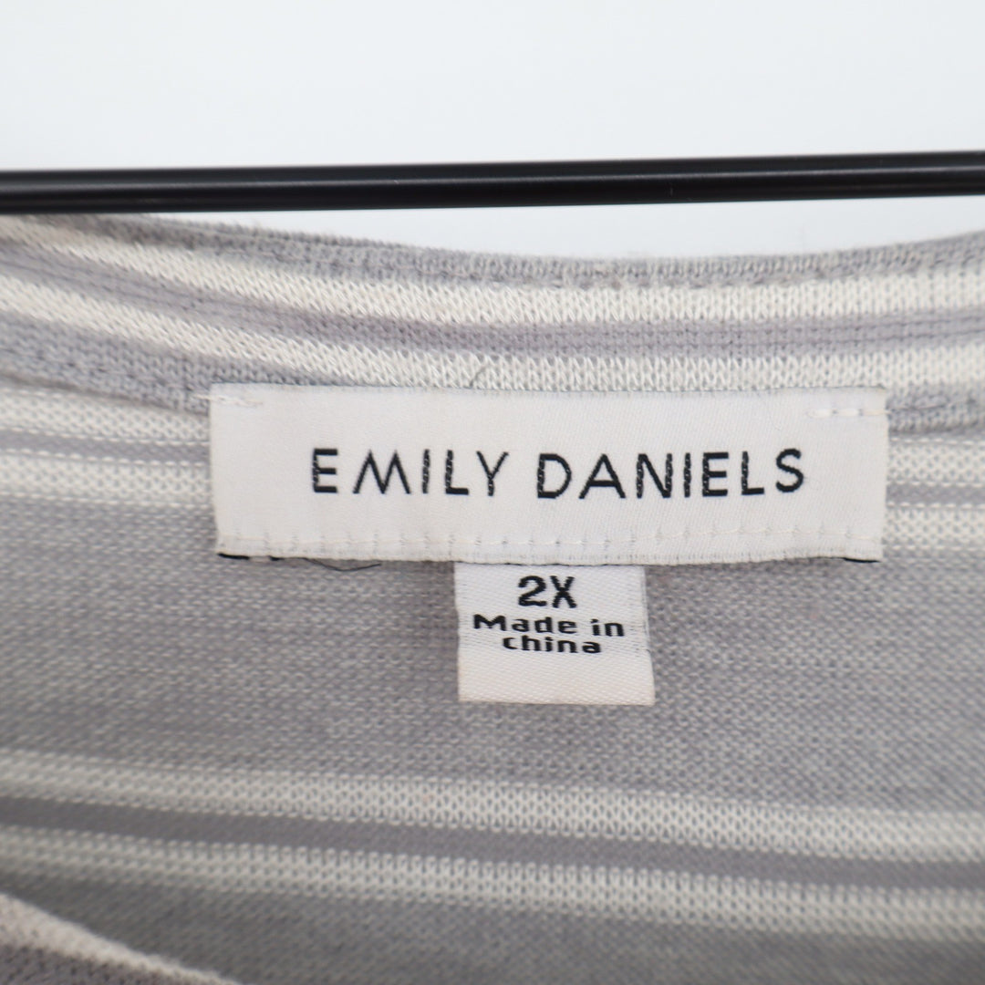Emily Daniels Top Womens 2X Tunic Grey White Striped 3/4 Sleeve Excellent