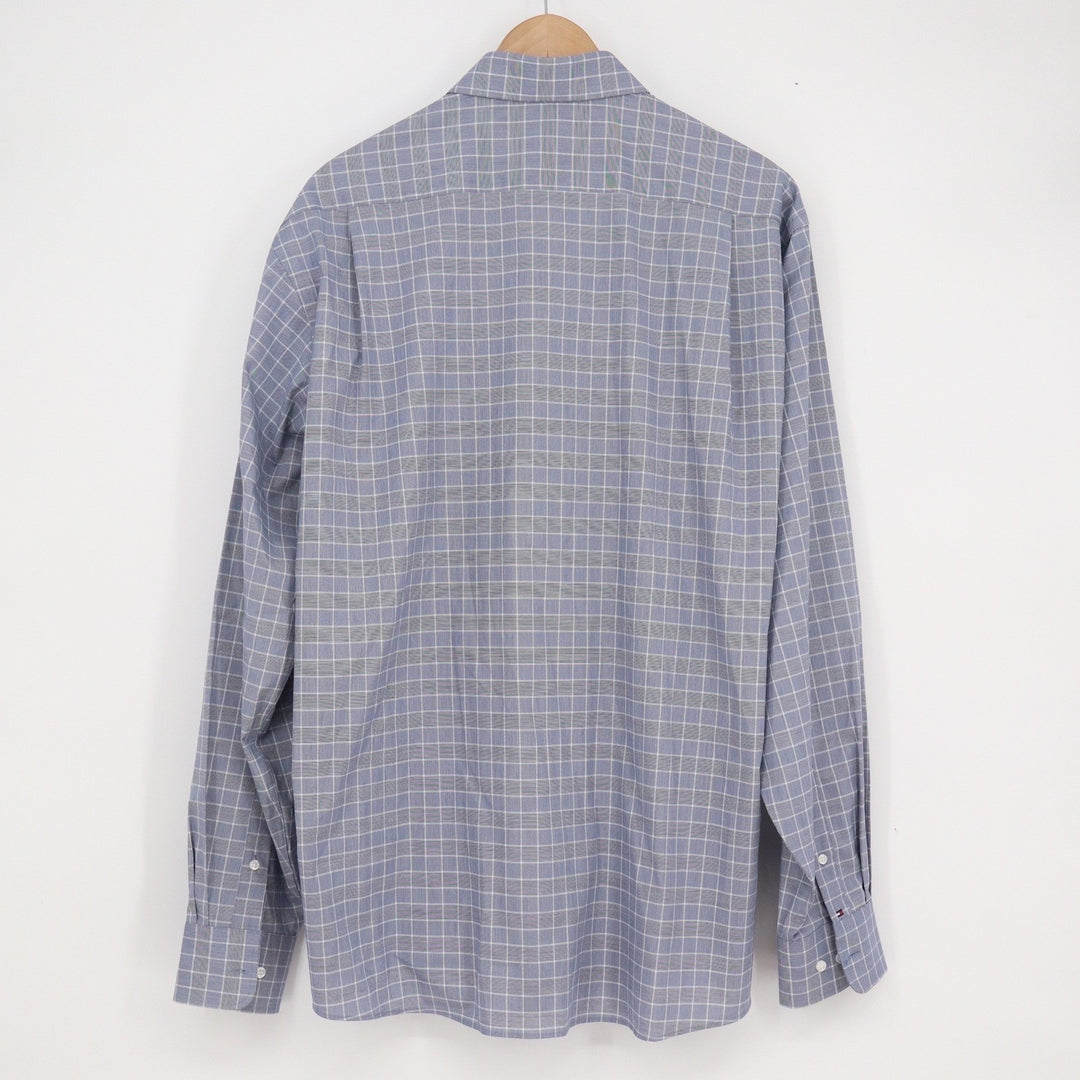 Tommy Hilfiger Mens Blue Check Stretch Wrinkle Resistant Shirt L 16-16.5 36/37