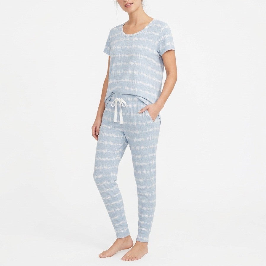 Roudelain 2-PC Pajamas Set Womens Large Blue White Striped Stretch High Low Hem