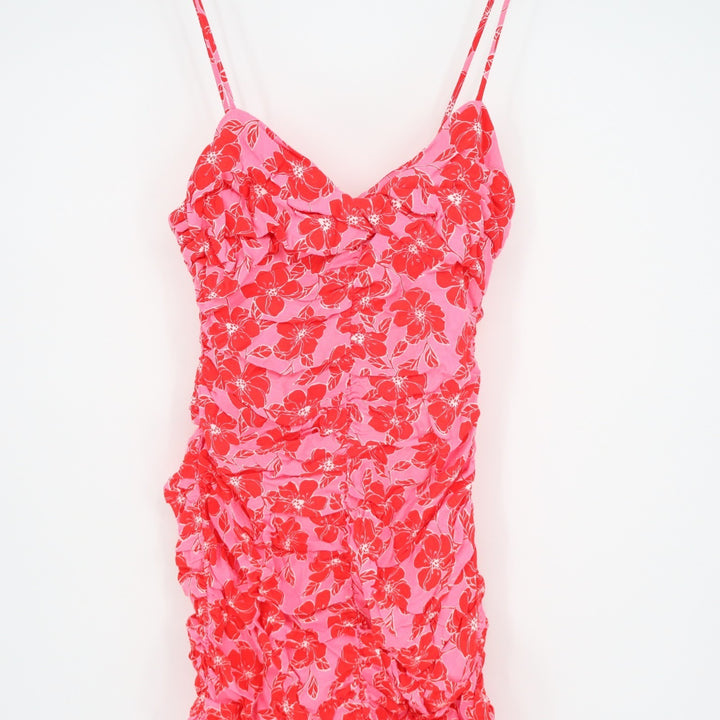 Zara Mini Dress Womens XS Pink Floral Draped Sleeveless Summer Trendy Ruched