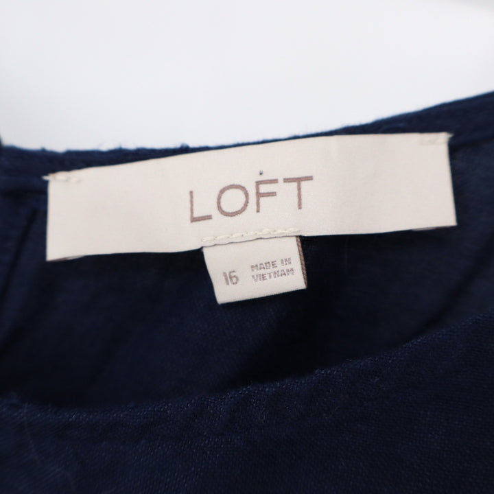 LOFT Navy Blue Linen Blend Wide Leg Tie Back Jumpsuit Size 16 Sleeveless High