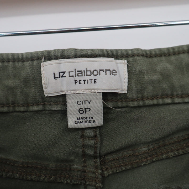 Liz Claiborne City Olive Green Petite Pants Size 6P Stretch Straight Leg 12455