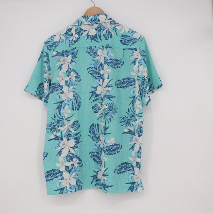 Havana Jim Mens Turquoise Blue Tropical Floral Palm Hawaiian Shirt Medium
