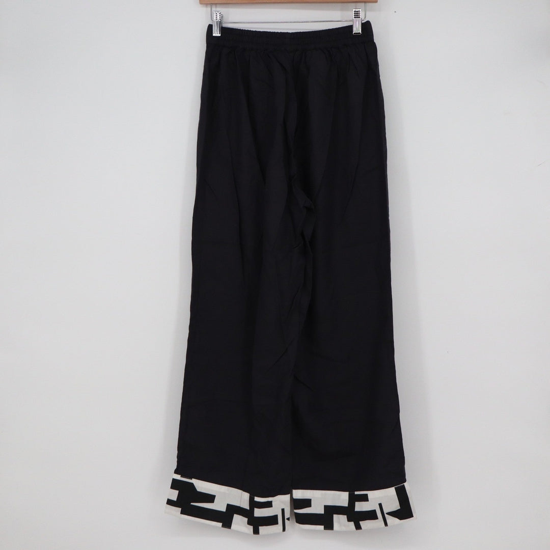 925 Attire Black Wide Leg Trousers Geometric Graphic Hem Pants Womens Medium