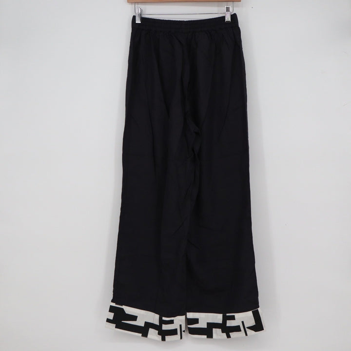 925 Attire Black Wide Leg Trousers Geometric Graphic Hem Pants Womens Medium