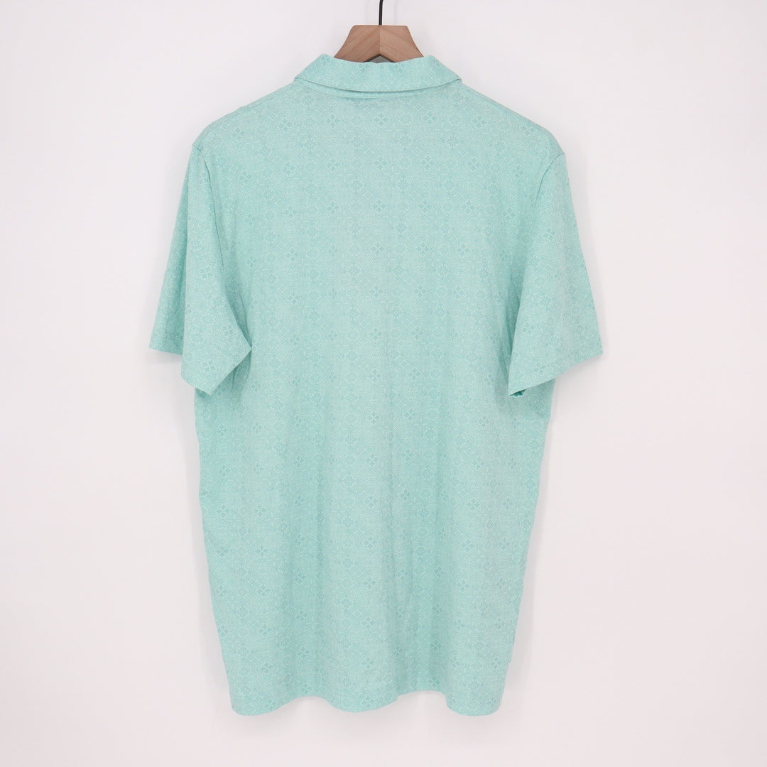 TravisMathew Acropolis Polo Shirt Mens Large Mint Green Geometric Tile