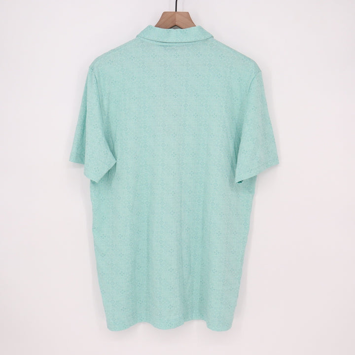 TravisMathew Acropolis Polo Shirt Mens Large Mint Green Geometric Tile