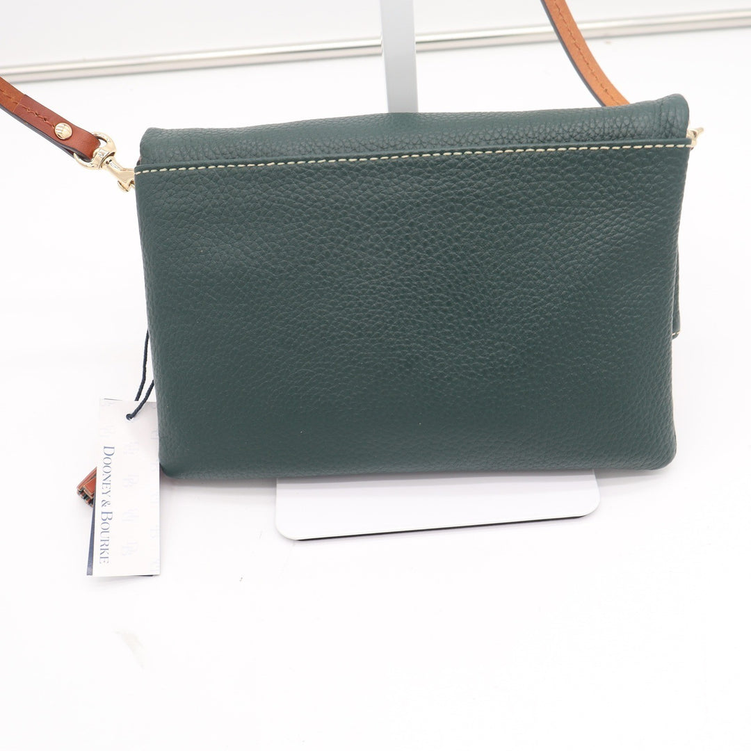 Dooney & Bourke Forest Green Pebbled Leather Foldover Crossbody Bag NEW