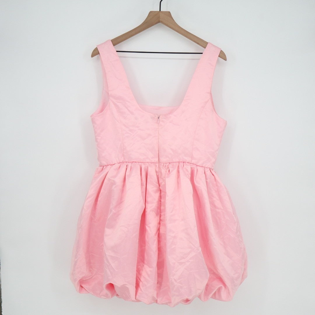 Lulus Regal Cutie Mini Dress Womens XL Light Pink Satin Square Neck Bubble Hem