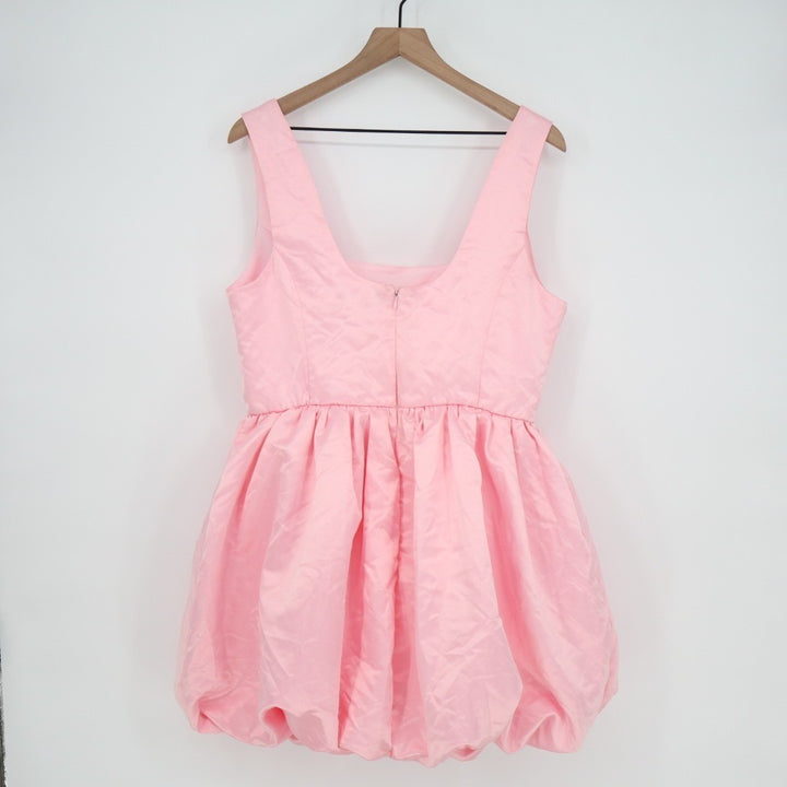 Lulus Regal Cutie Mini Dress Womens XL Light Pink Satin Square Neck Bubble Hem