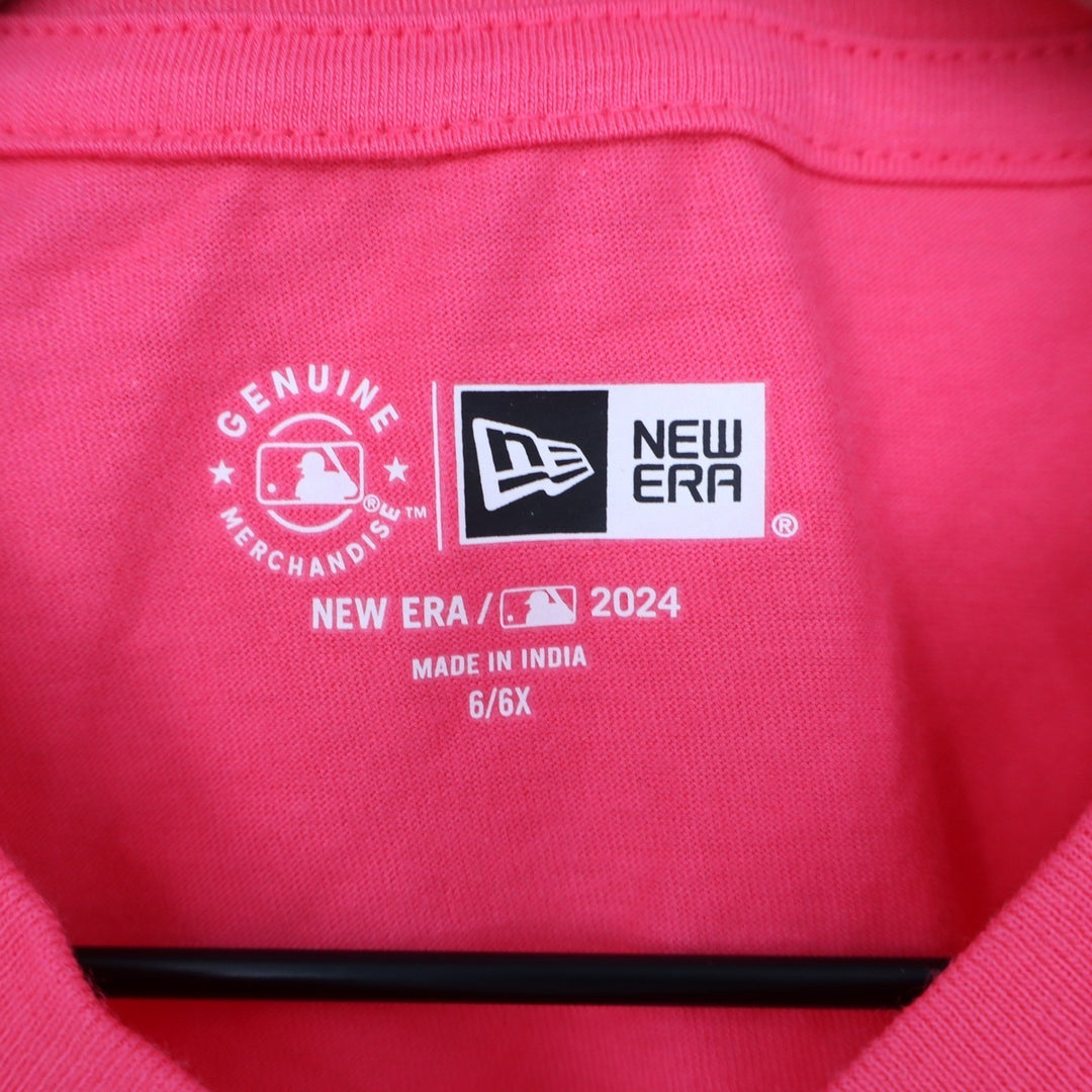 New Era Boston Red Sox Girls Pink Sequin Graphic V-Neck T-Shirt Size 6/6X NEW