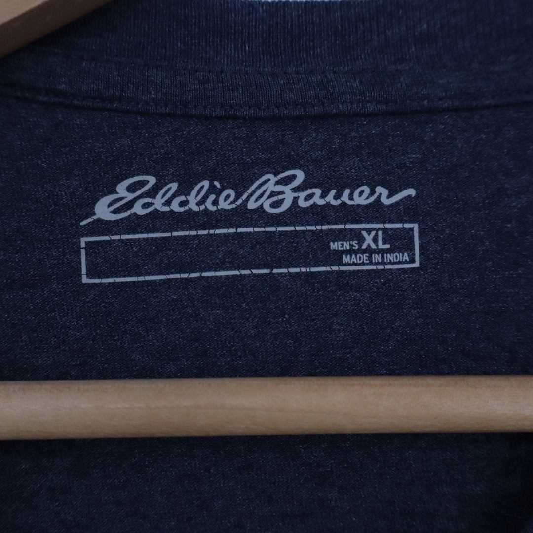 Eddie Bauer Mens XL Navy Blue Long Sleeve Graphic Tee Find Yourself Outside