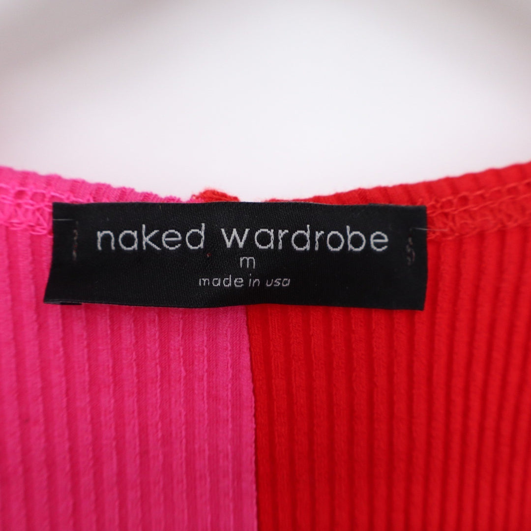 Naked Wardrobe Pink Red Colorblock Ribbed Midi Dress Size M
