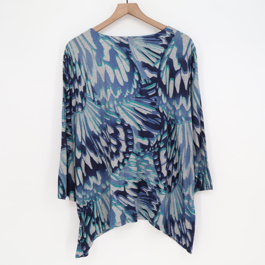 Alfred Dunner Top Womens 2X Blue Butterfly Wing Studded V-Neck Excellent